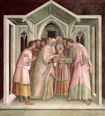 Judas Receiving Payment for his Betrayal, from a series of Scenes of the New Testament by Barna da Siena